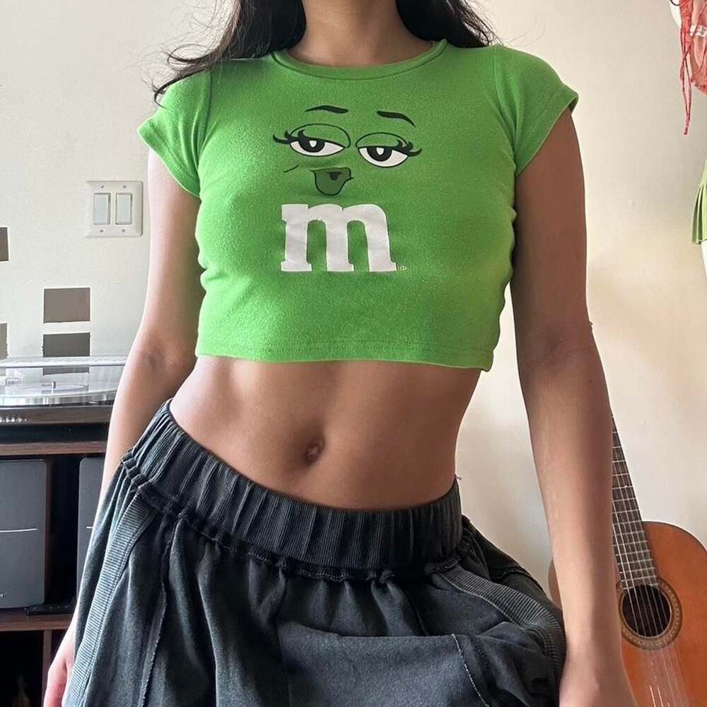 Rare Y2K Green M&M Baby Tee - Vintage 2000s Crop Top